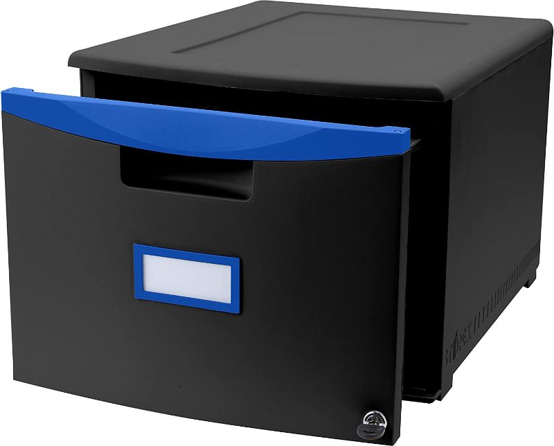 Photo 1 of Storex Plastic One-Drawer File Cabinet – Locking Document Organizer with Casters for Home and Office, Black, 1-Pack (61269U01C)

