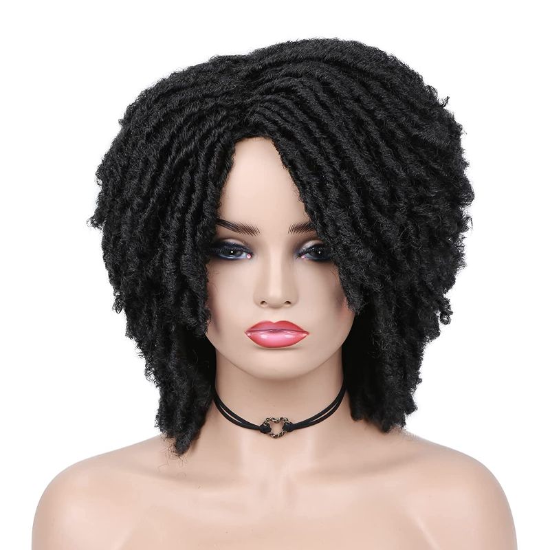 Photo 1 of  Dreadlock Wig Black Short Curly Braided Twist Dreadlock Wigs  Synthetic Daily Party Replacement Wig for Women
