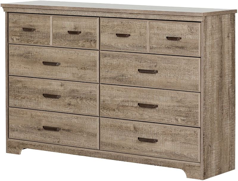 Photo 1 of **USED, MISSING HARDWARE , MISSING COMPONENTS, PARTS ONLY**
South Shore Versa Collection 8-Drawer Double Dresser, Ebony with Antique Handles , Gray Maple

