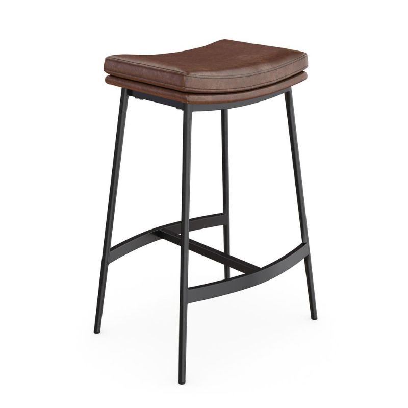 Photo 1 of *Loose hardware, may be incomplete*
Nathan James Arlo 27 in. Brown/Matte Black Modern Backless Kitchen Counter Bar Stool Metal Frame with Saddle Seat