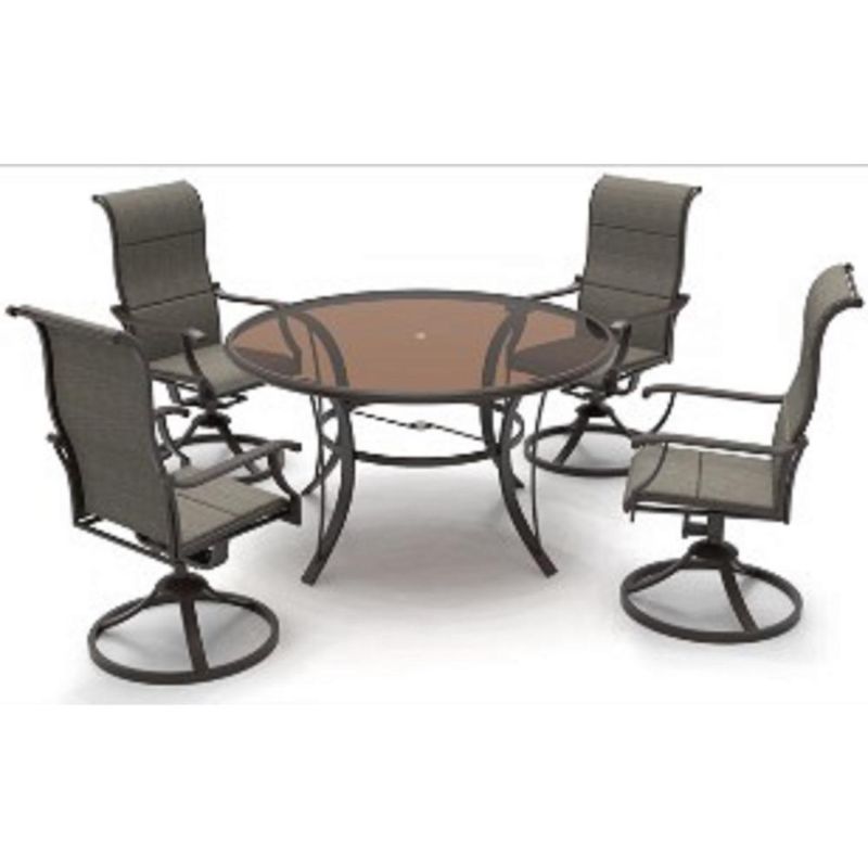 Photo 1 of *Chairs only*
Hampton Bay Riverbrook Espresso Brown Padded Sling Steel Outdoor Dining Chairs (4-Pack)