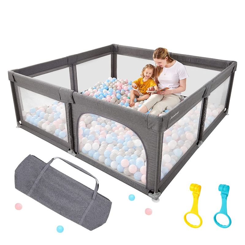 Photo 1 of Baby Playpen, Extra Large Playard for Baby, Play Pens for Babies and Toddlers with Gates, 34.87sq.Ft Kids Play Area Baby Play Yards, Indoor& Outdoor(Grey)
