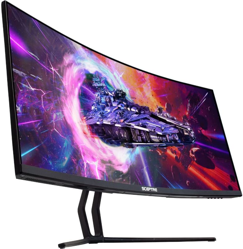 Photo 1 of Sceptre 35 Inch Curved UltraWide 21: 9 LED Creative Monitor QHD 3440x1440 Frameless AMD Freesync HDMI DisplayPort Up to 100Hz, Machine Black 2020 (C355W-3440UN)