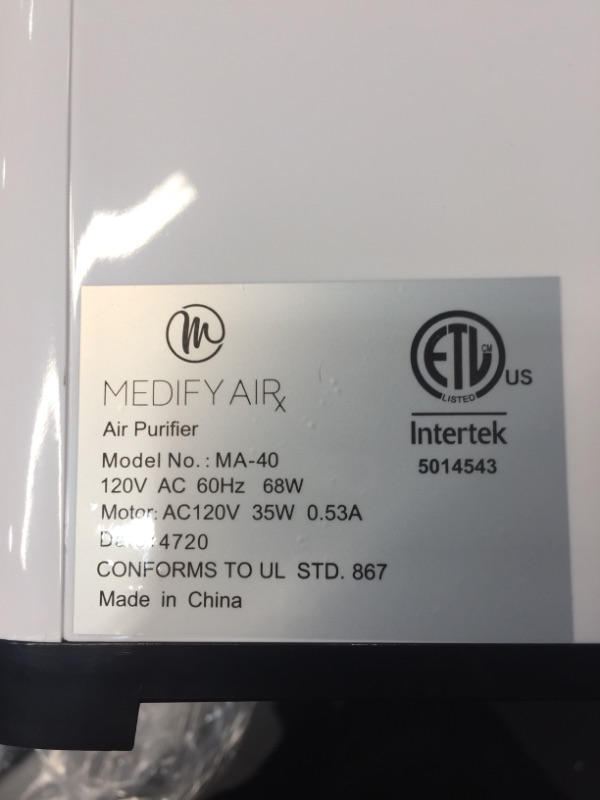 Photo 4 of Medify Air MA-40 Air Purifier with H13 HEPA Filter

//TESTED AND NONFUNCTIONAL, PARTS ONLY 
