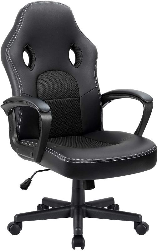 Photo 1 of Furmax Office Desk Leather Gaming, High Back Ergonomic Adjustable Racing Task Swivel Executive Computer Chair Headrest and Lumbar Support (Black)
