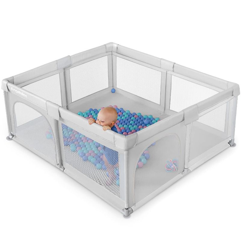 Photo 1 of Baby Playpen, ANGELBLISS Extra Large Playpen for Babies and Toddlers, Sturdy Safety Huge Play Yard Play Pen with Gate, Giant Play Yard for Kids, Twins, Infants (Grey)
