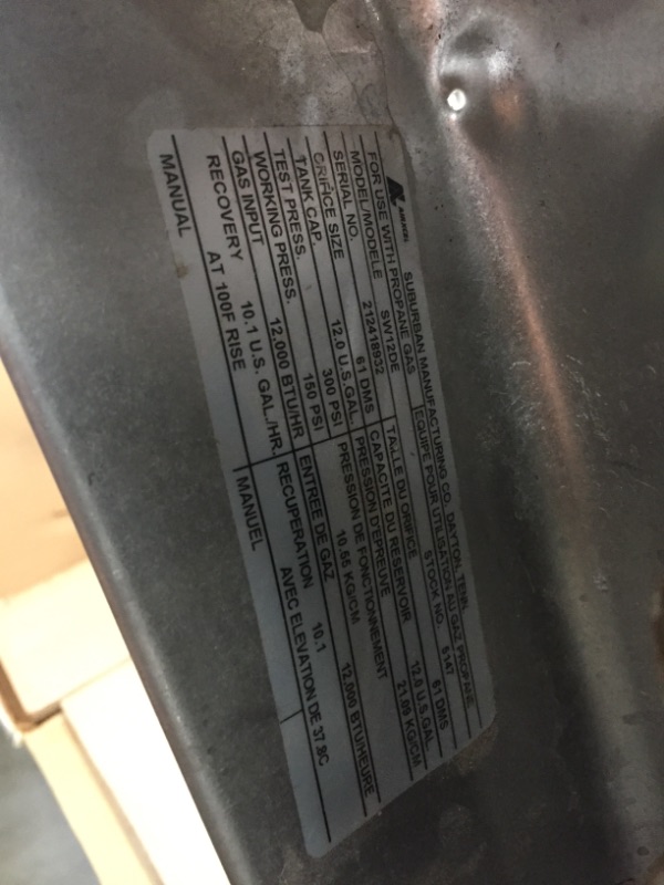 Photo 5 of //RUSTY//Suburban® 5247A - SW12DE LP Gas & Electric 12 gal. Direct Spark Ignition Combo Water Heater (16-7/32" x 16-7/32" x 22-1/4")
