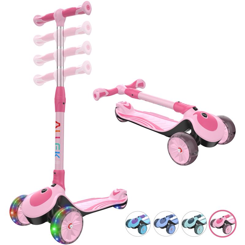 Photo 1 of Allek Kick Scooter F01 with Foldable Adjustable Handlebar and Dual Color Anti-Slip Wide Deck for Kids 3-12 (Pink)
