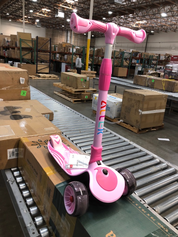 Photo 2 of Allek Kick Scooter F01 with Foldable Adjustable Handlebar and Dual Color Anti-Slip Wide Deck for Kids 3-12 (Pink)
