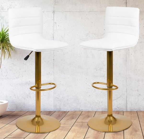 Photo 1 of *ONLY ONE*
Modern White Vinyl Adjustable Bar Stool with Back, Counter Height Swivel Stool with Gold Pedestal Base