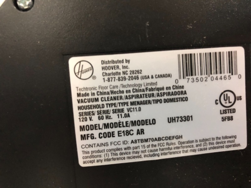 Photo 4 of Hoover React QuickLift Bagless Upright Corded Vacuum Cleaner, for Allergens and Pets, UH73301, White **POWERS ON. MISSING EXTENDABLE WAND AND ACCESSORIES. BRUSHES DONT SPIN.
