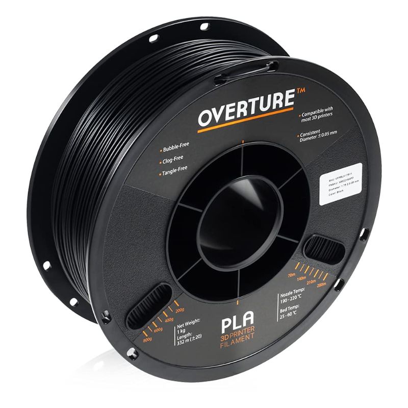 Photo 1 of 4 SPOOLS OVERTURE PLA Filament 1.75mm 3D Printer Consumables, 1kg Spool (2.2lbs), Dimensional Accuracy +/- 0.05 mm, Fit Most FDM Printer(Black 1-Pack)
