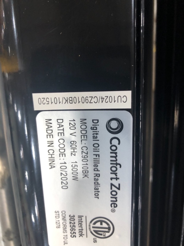 Photo 7 of *Missing hardware*
Comfort Zone 1500-Watt Oil-Filled Digital Radiator Heater with Silent Operation, Black
