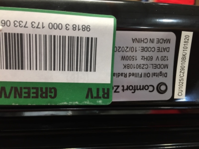 Photo 6 of *Missing hardware*
Comfort Zone 1500-Watt Oil-Filled Digital Radiator Heater with Silent Operation, Black
