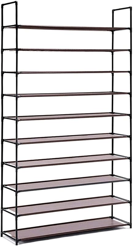 Photo 1 of 10 Tiers Shoe Rack 50 Pairs Non-woven Fabric Extendable Splitable Stackable Shoe Tower Organizer Cabinet 38.6 x 11 x 68.9 Inches Black