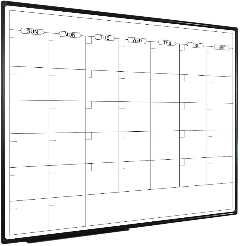 Photo 1 of JILoffice Dry Erase Calendar Whiteboard - Magnetic White Board Calendar Monthly 48 X 36 Inch, Black Aluminum Frame Wall Mounted Board for Office Home and School
