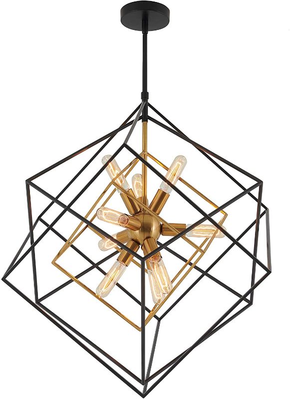 Photo 1 of Artika Imperium Mid Century Light Fixture 9-Light Chandelier 25W, Aged Brass Finish with Black Accents
