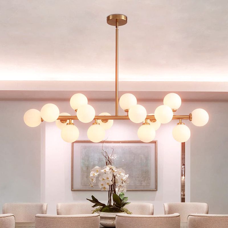 Photo 1 of 7PMBEANE Globe Sputnik Chandelier Gold Mid Century Pendant Lighting with Milky White Glass Shade 16 Lights for Kitchen Island Dining Living Room
