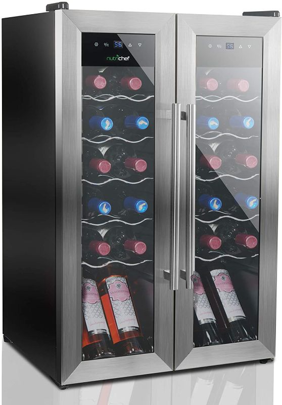 Photo 1 of 24 Bottle Wine Cooler Refrigerator - White Red Wine Fridge Chiller Countertop Wine Cooler - Freestanding Compact Mini Wine Fridge 24 Bottle w/Digital Control, Stainless Steel Door - NutriChef PKCWC24
