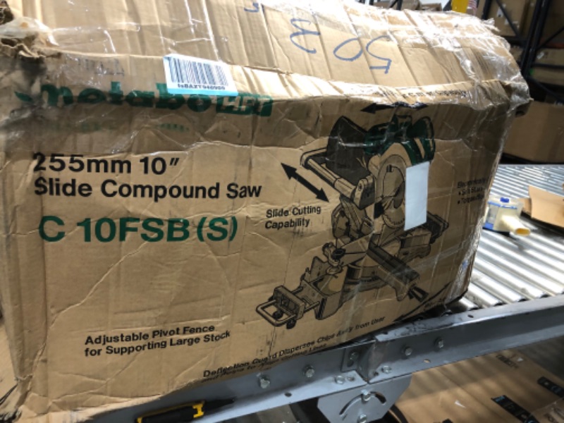 Photo 1 of **DAMAGED**
Metabo HPT 10-Inch Sliding Compound Miter Saw, Double-Bevel, Electronic Speed Control, 12 Amp Motor, Electric Brake,  (C10FSBS)
