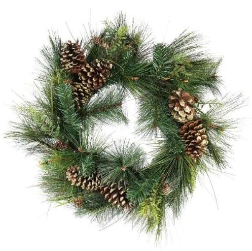 Photo 1 of ( SIZE AND MODEL UNKNOWN)
**SLIGHTLY DIFFERENT FROM STOCK PHOTO**
Artificial Mixed Pine with Pine Cones and Gold Glitter Christmas Wreath
