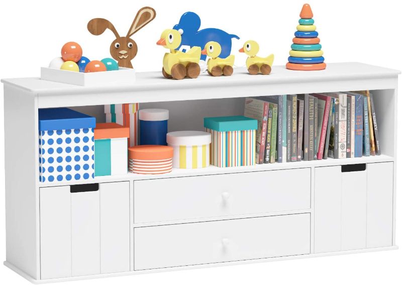 Photo 1 of **SLIGHTLY DIFFERENT FROM STOCK PHOTO**
Timy Toy Storage Organizer with 2 Drawers, Wooden Toy Organizer Bins, Kids Bookshelf for Reading, Storing, Playing, White
