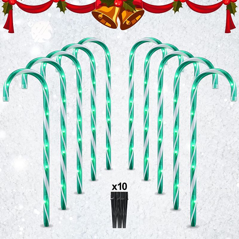 Photo 1 of 22" Christmas Candy Cane Lights - 10 Pack Christmas Pathway Markers Outdoor Decorations, Candy Cane Decorations Lights for Yard, Walkway, Lawn, Garden, Xmas Outside/Indoor Ornaments, Green
