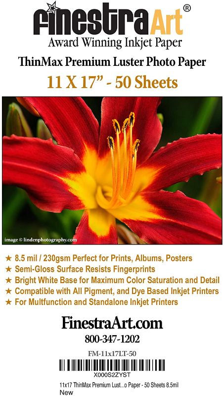 Photo 1 of 11" X 17" ThinMax Premium Luster Inkjet Photo Paper - 50 Sheets
