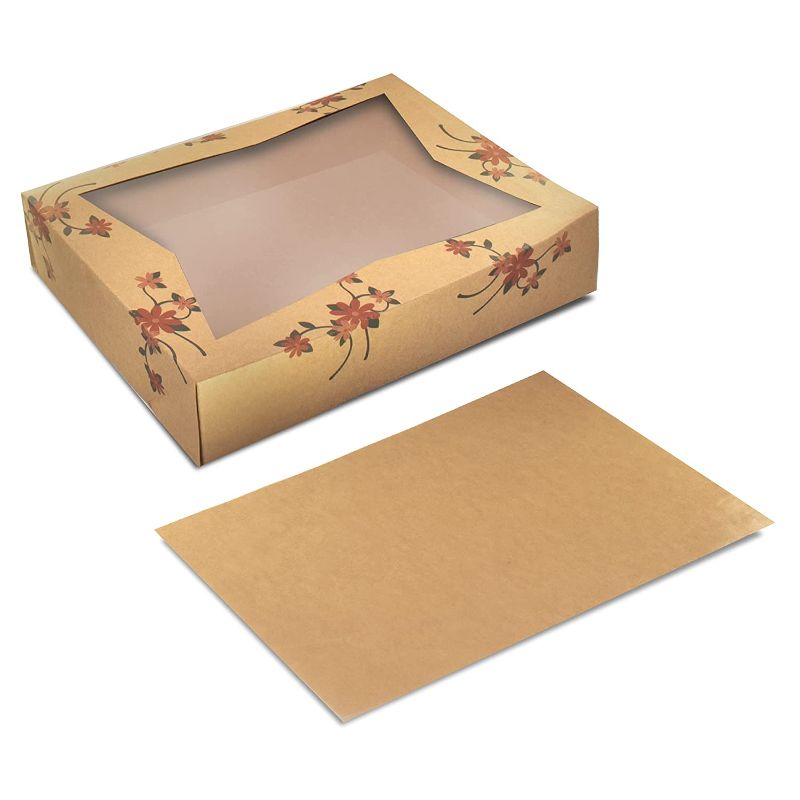 Photo 1 of **SLIGHTLY DIFFERENT FROM STOCK PHOTO**
ETLT Cookie Boxes with Window - Large Auto Pop-Up Floral Bakery Boxes with Parchment Liners for Donuts, Cakes, Cupcakes, Muffins, Pies and Pastries

