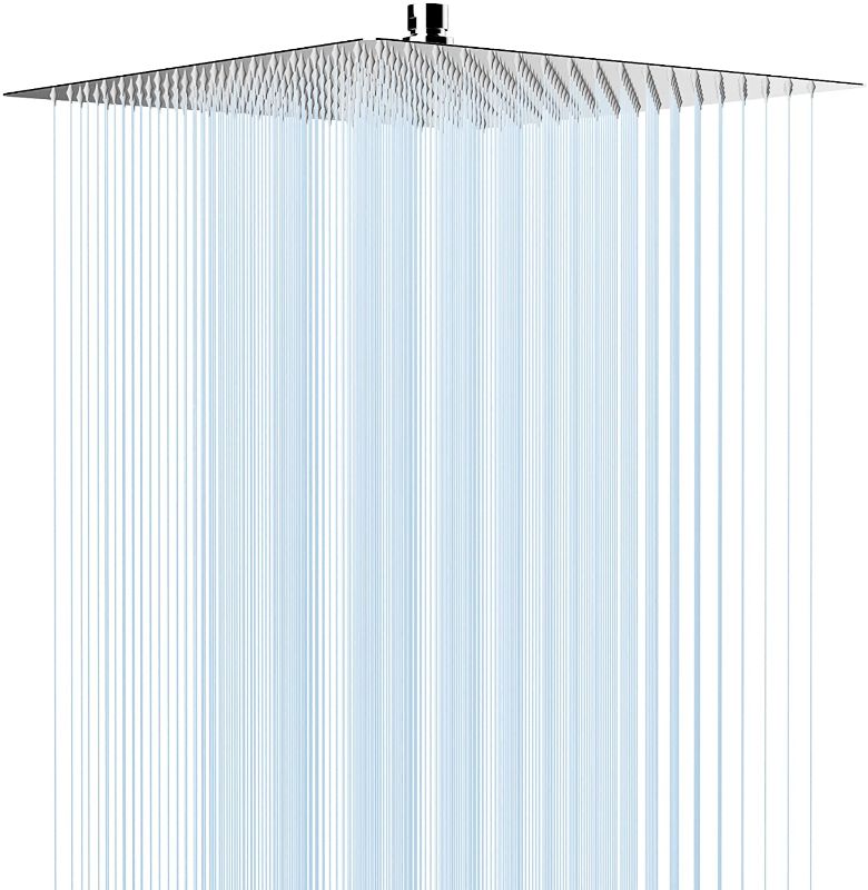 Photo 1 of 16 Inch Rain Shower Head,Hibbent High Pressure Fixed Showerhead,High Flow Stainless Steel Square Bathroom Rainfall Shower Head,Swivel Spray Angle,Ultra Thin,Chrome
