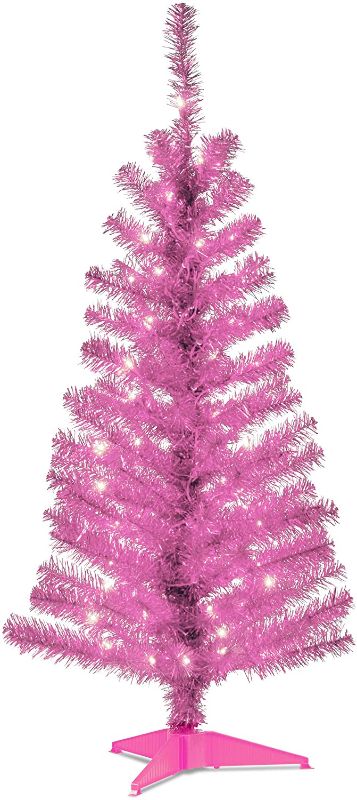 Photo 1 of ** NON FUCTYIONAL LIGHTS**
National Tree Company Pre-Lit Artificial Christmas Tree, Pink Tinsel, White Lights, Includes Stand, 4 feet
