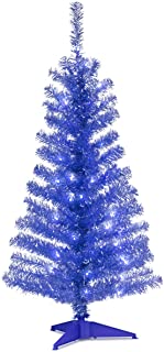 Photo 1 of ***NON FUNCTIONAL LIGHTS**
National Tree Company Pre-Lit Artificial Christmas Tree, Blue Tinsel, White Lights, Includes Stand, 4 feet