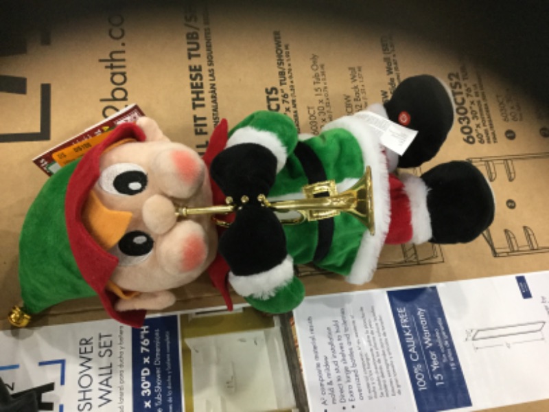 Photo 2 of 14.96 in. Christmas Animated Trumpet Player Elf Standing Decor