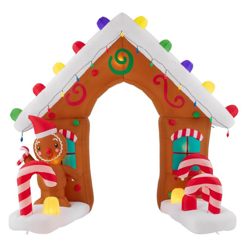 Photo 1 of Home Accents Holiday 8.4 Ft Pre-Lit LED Giant-Sized Airblown Gingerbread Arch Christmas Inflatable
** minor hole in gingerbread man***