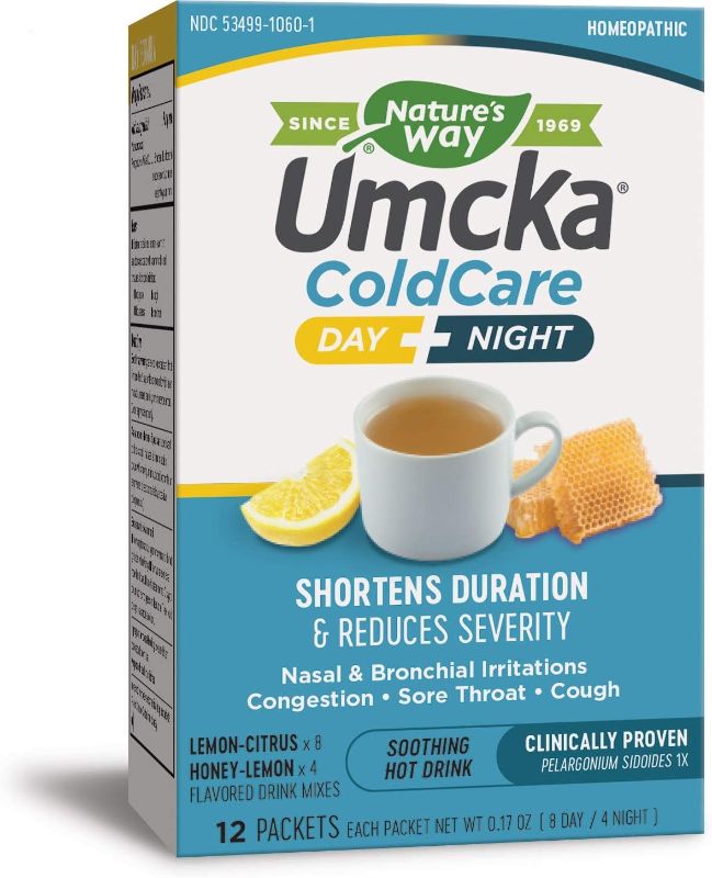 Photo 1 of 2 BOXES OF Nature's Way Umcka ColdCare Day + Night, Soothing Hot Drink Mixes, Lemon & Honey Flavors, 12 PacketsEXP 01-2022
