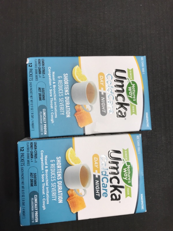 Photo 2 of 2 BOXES OF Nature's Way Umcka ColdCare Day + Night, Soothing Hot Drink Mixes, Lemon & Honey Flavors, 12 PacketsEXP 01-2022
