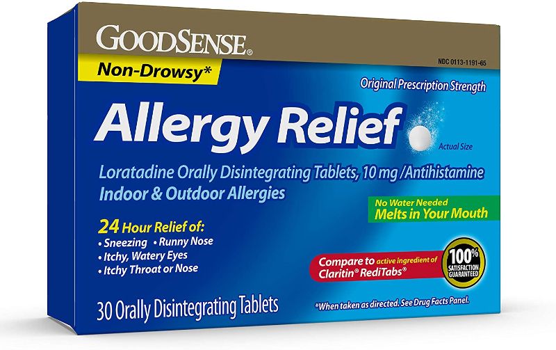 Photo 1 of 2 PACKS, GoodSense Loratadine Orally Disintegrating Tablets, 10 mg, 24 Hour Allergy Tablets, 30 Count
EXP 02-2022