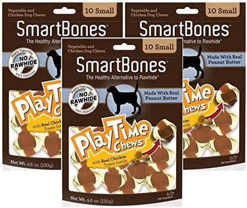 Photo 1 of (3 Pack) Smart Play Time Small Peanut Butter Treat Chews for Dogs - 10 Bones per Pack EXP 07 24 2023
