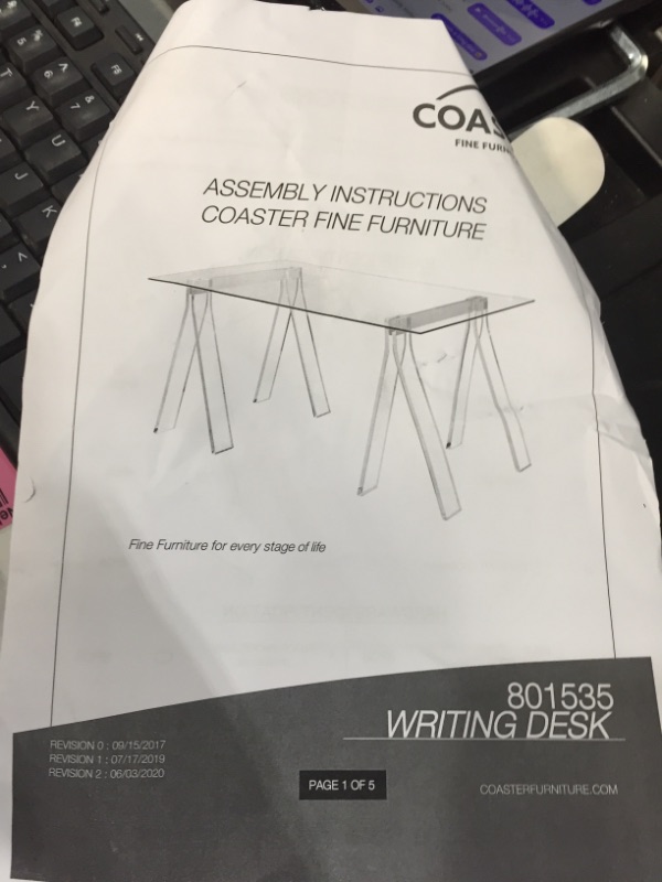 Photo 5 of INCOMPLETE MISSING TABLE TOP Coaster Home Furnishings Coaster Amaturo Contemporary Clear Acrylic Sawhorse Writing Desk, 31.5x59x30, Glass, LEGS ONLY.
