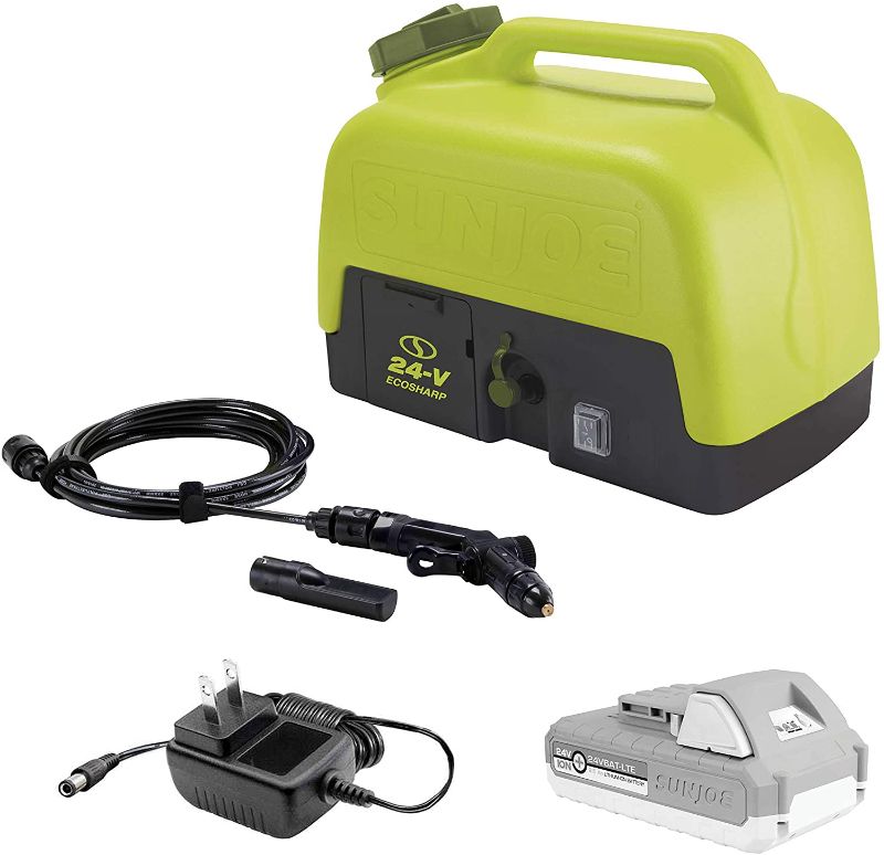 Photo 1 of 
Sun Joe 24V iON+ Cordless Go-Anywhere Portable Sink/Shower Spray Washer Kit, 5 Gal, w/ 2.0Ah Battery + Charger