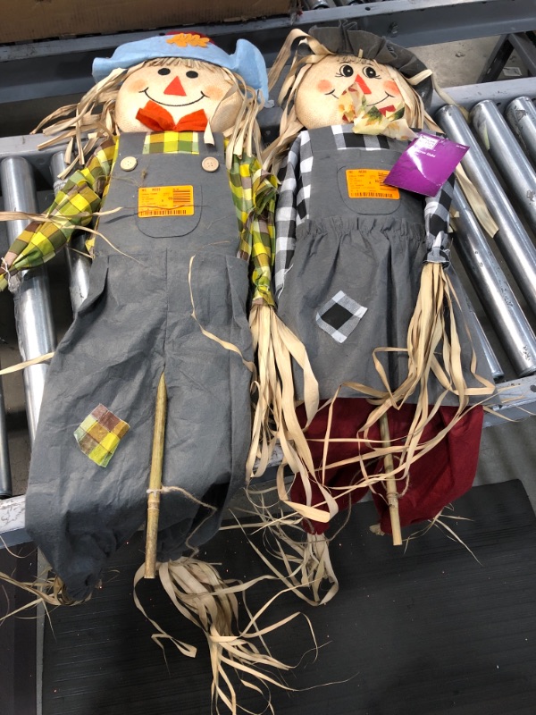 Photo 2 of 48 in. Scarecrow with Straw Face on Stick (Set of 2)