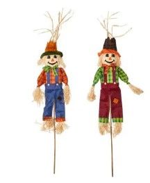 Photo 1 of 48 in. Scarecrow with Straw Face on Stick (Set of 2)