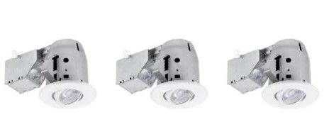 Photo 1 of 3 in. White LED Swivel Round New Construction Remodel Recessed Lighting Kit LED Bulbs Included (3-Pack)