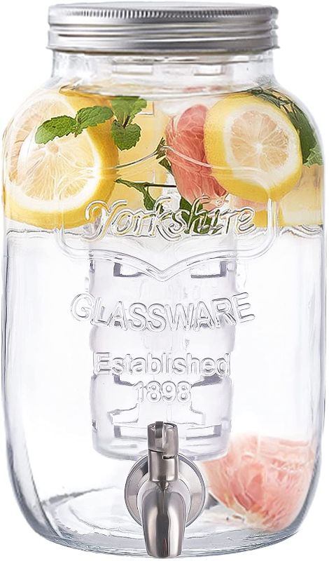 Photo 1 of  Beverage Dispenser with Stainless Steel Spigot, Cold Drink Mason Jar with Ice Cylinder Keeps Beverage Cold, for Outdoor Parties and Daily Use 1 Gallon
Size:1 Gallon