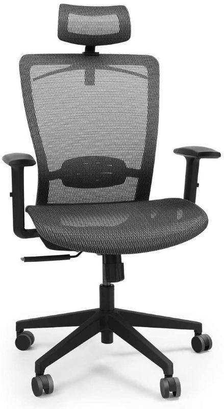 Photo 1 of  Ergonomic Executive Mesh Office Chair Swivel Height Adjustable Seat Headrest Armrest Lumbar Support Caster Wheels Task Chair Black Mesh Seat...