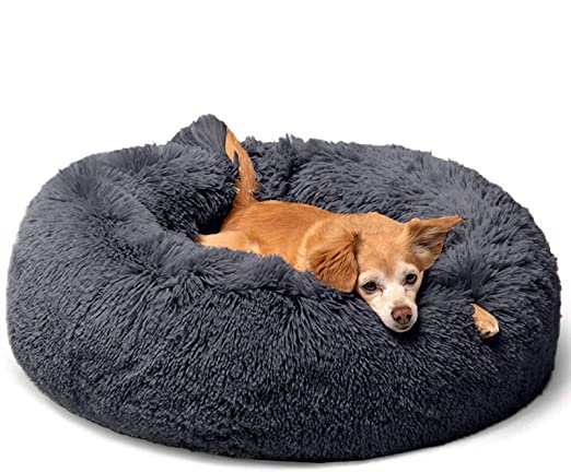 Photo 1 of  Round Fluffy Plush Calming Dog Bed Cat Bed Soft Faux Fur Pet Bed Self-Warming Anti Anxiety Donut Cuddler, Waterproof, Washable, Suitable for Small Medium Large Dog