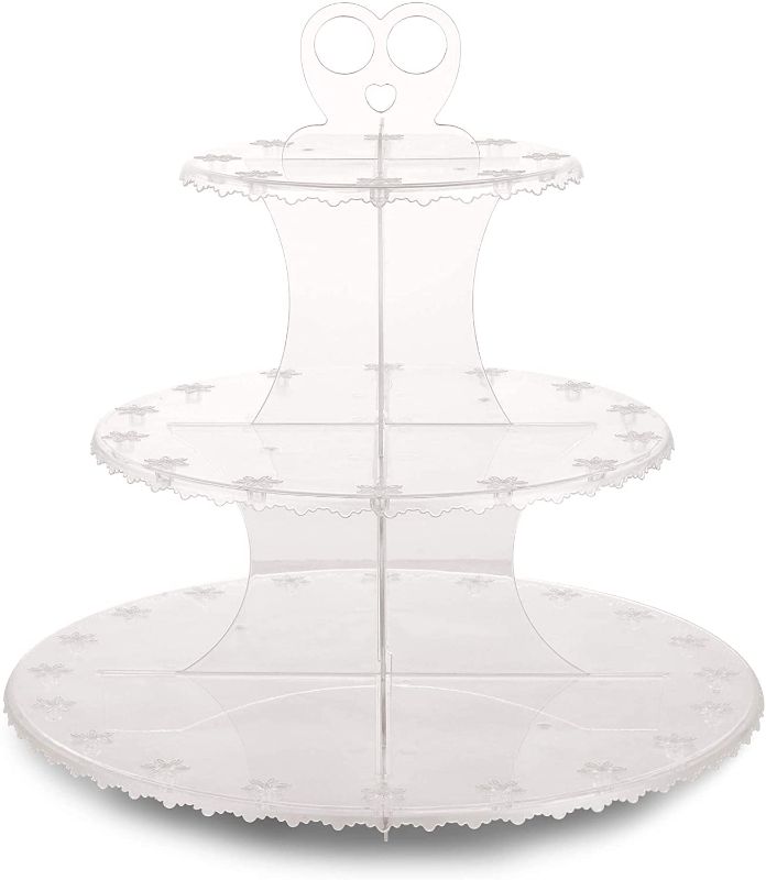 Photo 1 of 
NWK 3-Tier Reusable Plastic Cupcake Stand Holder Floral Dessert Tower Treat Display Tree Rack for Birthday Wedding Tea Baby Shower Party (Clear)
Color:Clear