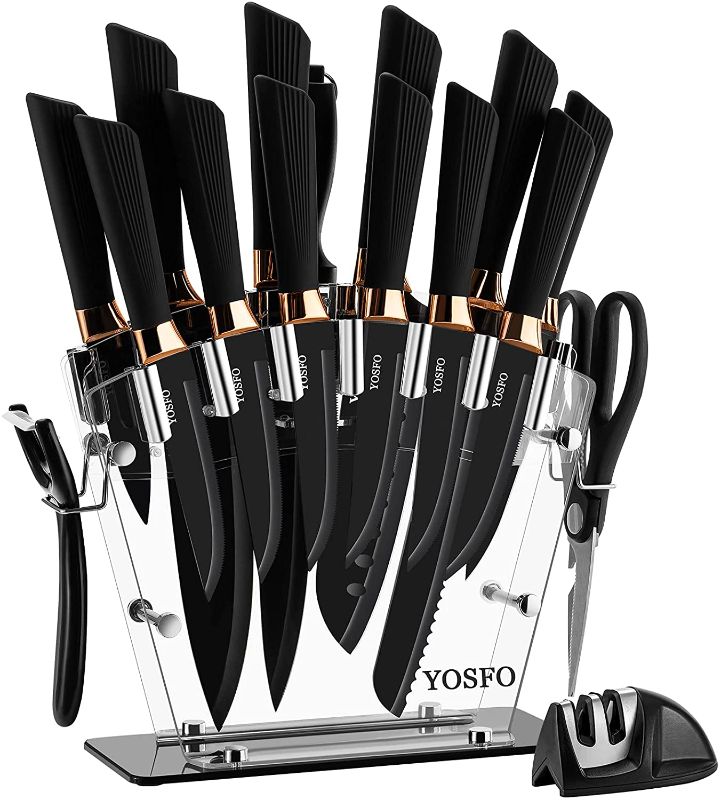 Photo 1 of 
Kitchen Knife Set with Block, Knives Set with Acrylic Stand, 17Pcs Stainless Steel Cutlery Knife Block Set includes Serrated Steak Knives Set, Chef Santoku