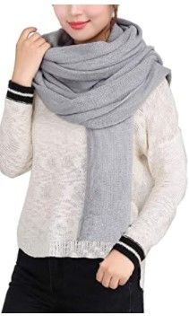 Photo 1 of 3 SET OF-Wander Agio Women's Warm Long Shawl Winter Warm Large Scarf Pure Color-GREY
