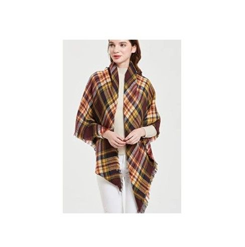 Photo 1 of Wander Agio Womens Warm Blanket Scarf Square Winter Shawls Large Infinity Scarves Stripe Plaid Scarf (pack of 7)
